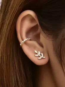 3入組水鑽葉子設計耳環 - 金黃色 - 查看 1