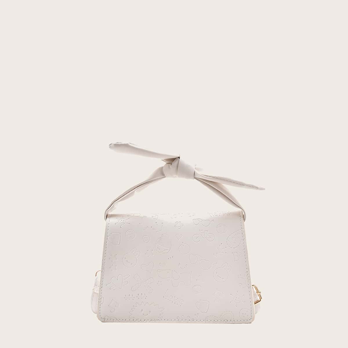 

Cartoon Embossed Knot Handle Satchel Bag, White