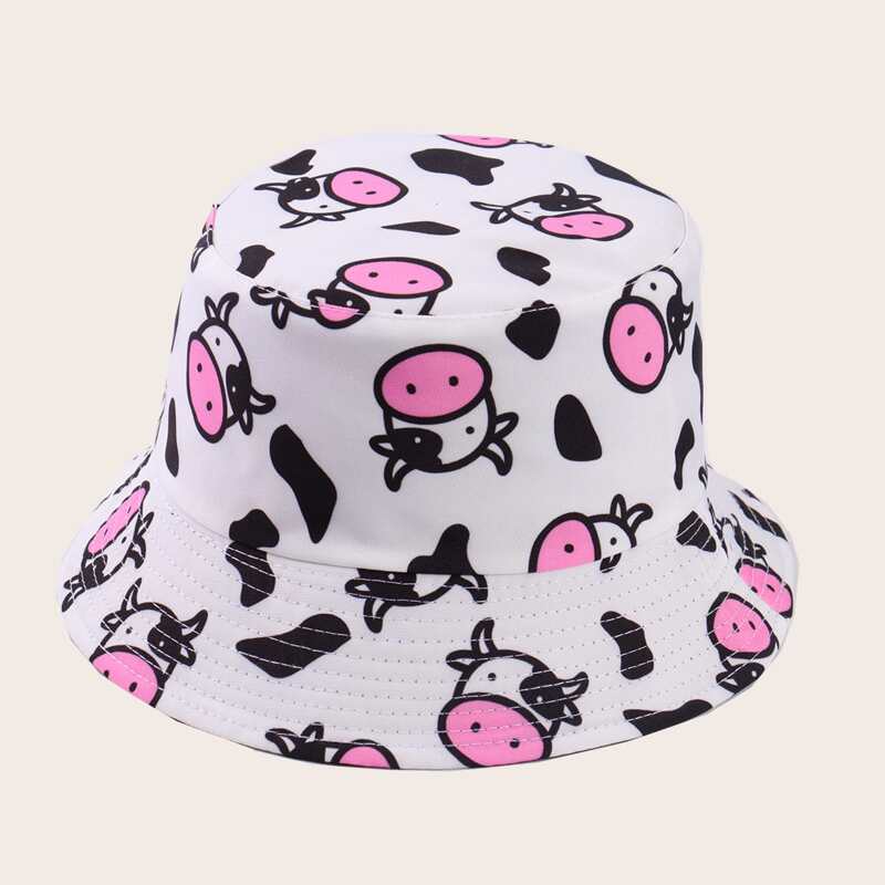 

Cartoon Cow Print Bucket Hat, Multicolor