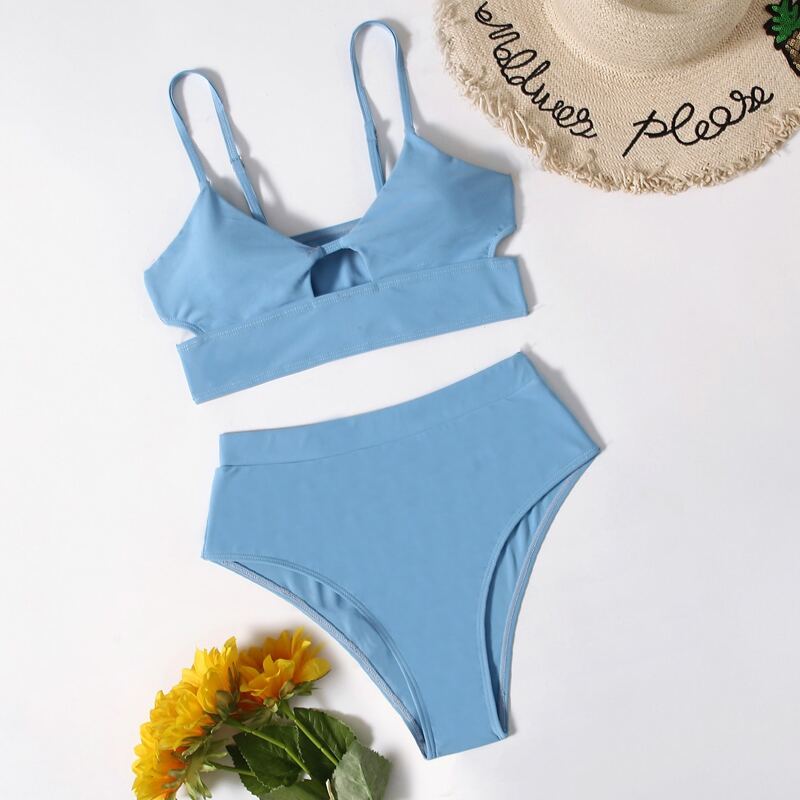 Cut-out High Waist Bikini Swimsuit, Baby blue