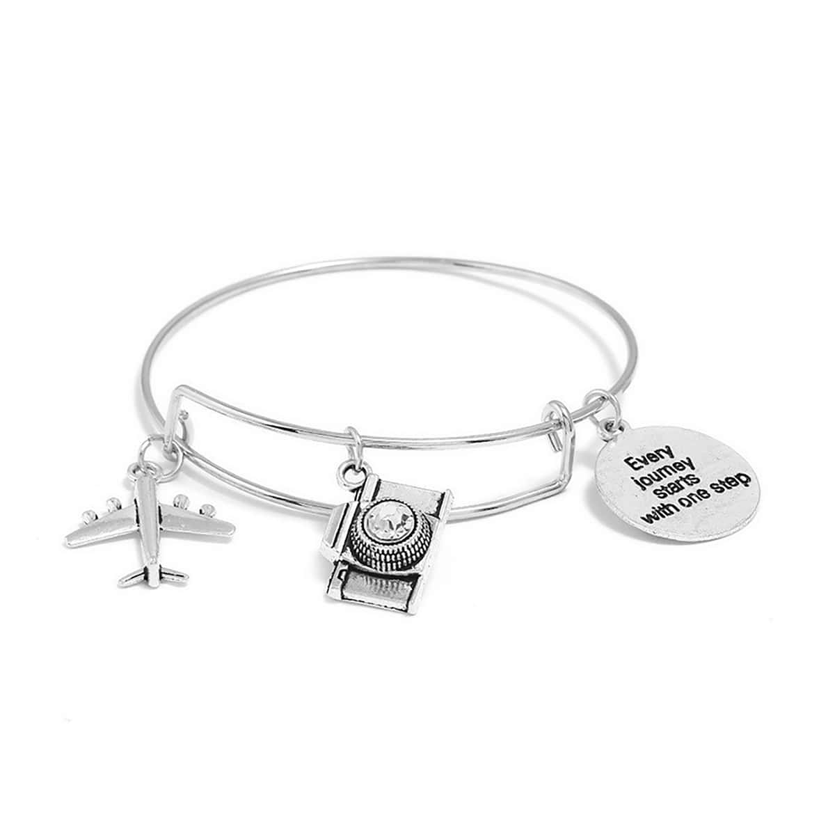 

1pc Round Charm Bangle, Silver