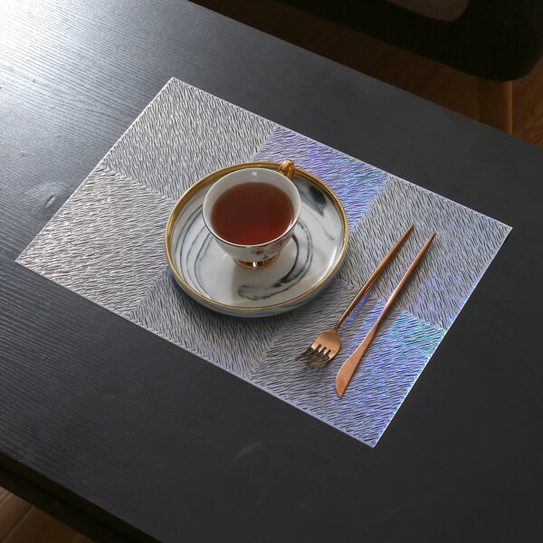 

1pc Plaid Pattern Metallic Placemat, Silver