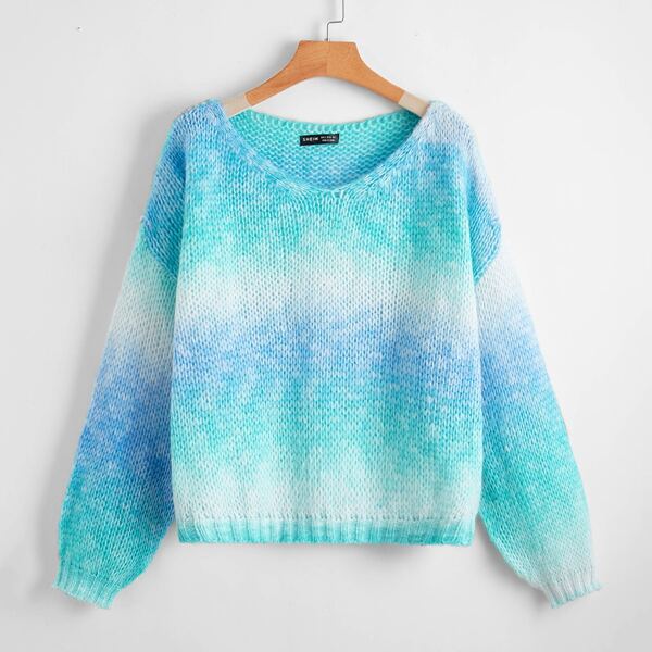 

Lantern Sleeve Ombre Oversized Sweater, Multicolor