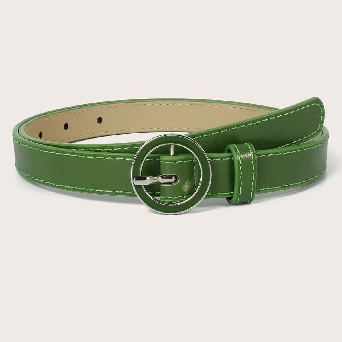 

Round Buckle PU Belt, Green