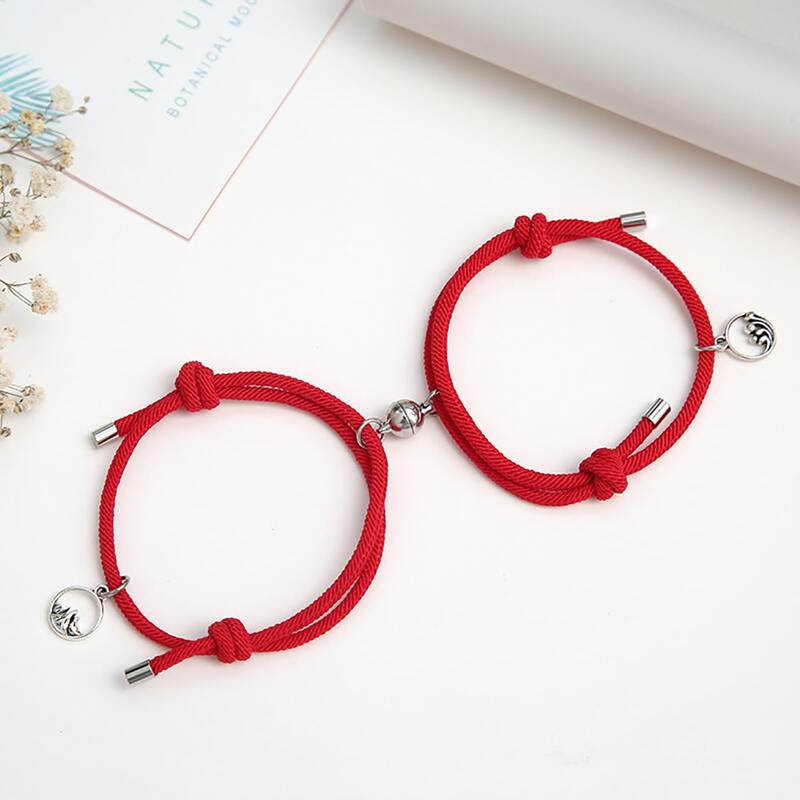 

2pcs Round Charm Rope Bracelet, Red