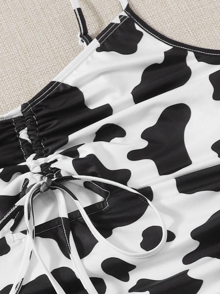 cow print ruched dress Country Girl Cow Print Ruched Knit Mini Dress