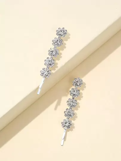 2个水钻装饰发夹，优雅别致，发饰，发卡，发夹，爪夹，发爪，学校用品，花朵图案，女士度假装扮，派对造型，头部配饰，发夹，发卡