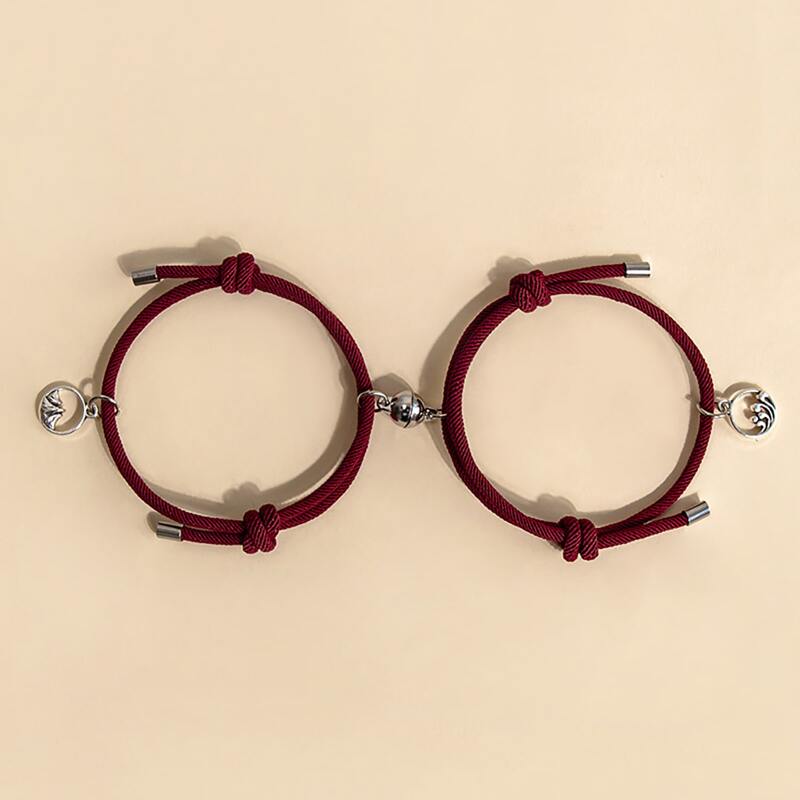 

2pcs Round Charm Rope Bracelet, Burgundy
