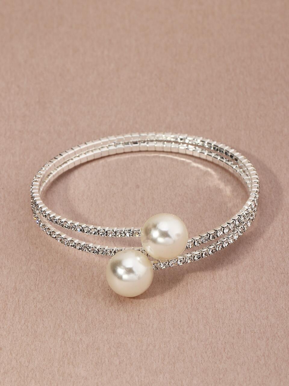 Rhinestone & Faux Pearl Decor Bangle
