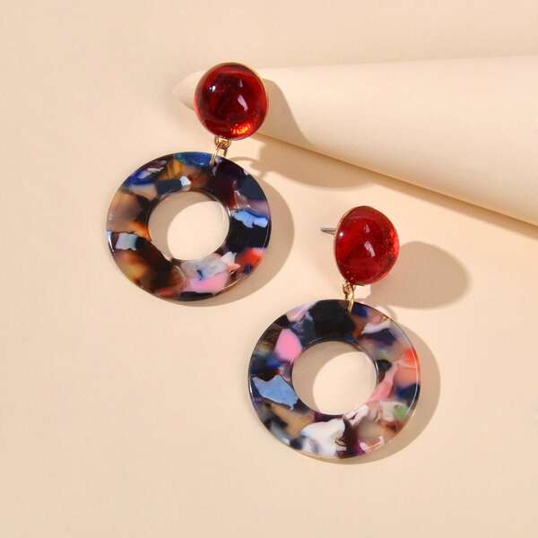 

Hollow Out Round Drop Earrings, Multicolor
