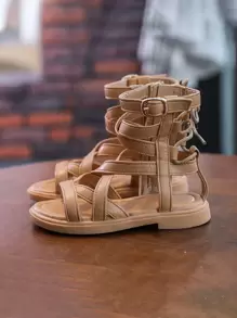 Toddler Girls Tie Back Gladiator Sandals - Brown - View 1