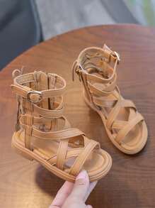 Toddler Girls Tie Back Gladiator Sandals - Brown - View 2
