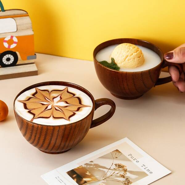 

1pc Wooden Tea Cup, Brown