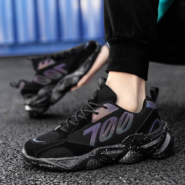 

Men Lace Up Front Mesh Chunky Sneakers, Black