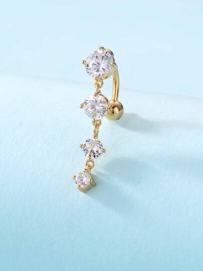 Cubic Zirconia Decor Belly Ring Unisex Fashion Punk Body Piercing Jewelry