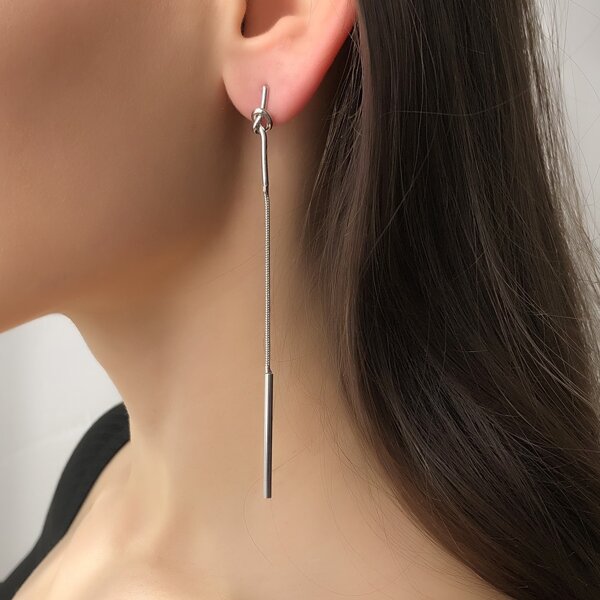 

Metal Drop Earrings, Silver