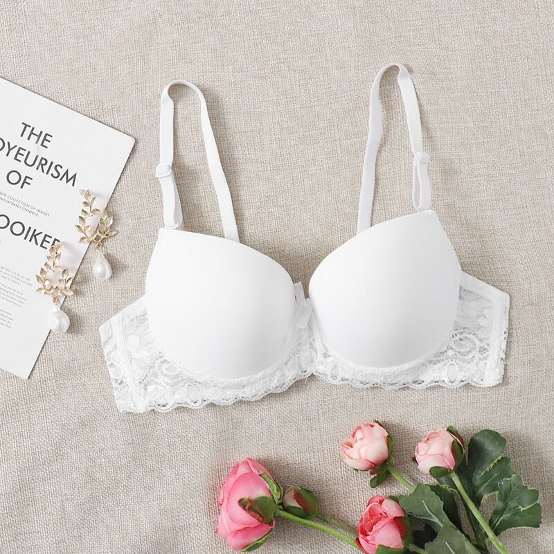 

Contrast Lace Underwire Bra, White