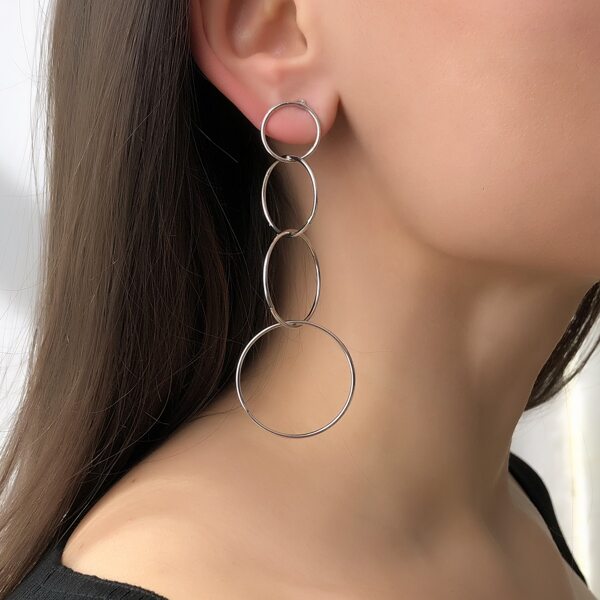 

Link Round Drop Earrings, Silver
