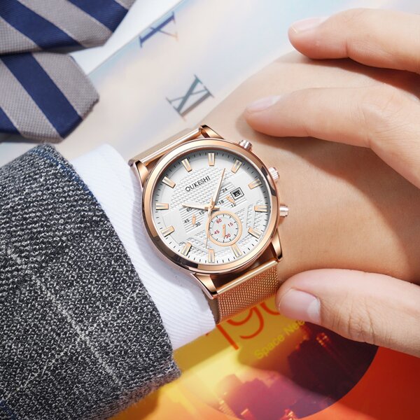 

Men Mesh Strap Round Pointer Date Quartz Watch