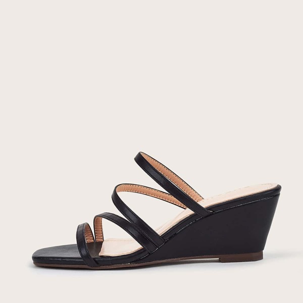 

Strappy Mule Wedges, Black