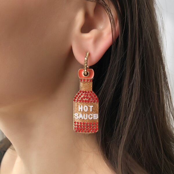 

Rhinestone Decor Hot Sauce Charm Drop Earrings, Multicolor