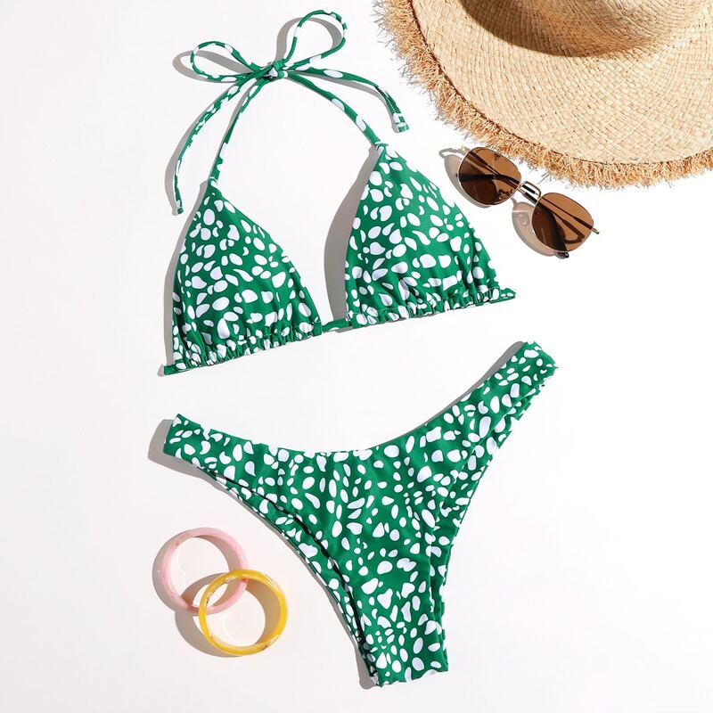 

Dalmatian Triangle Halter Bikini Swimsuit, Green