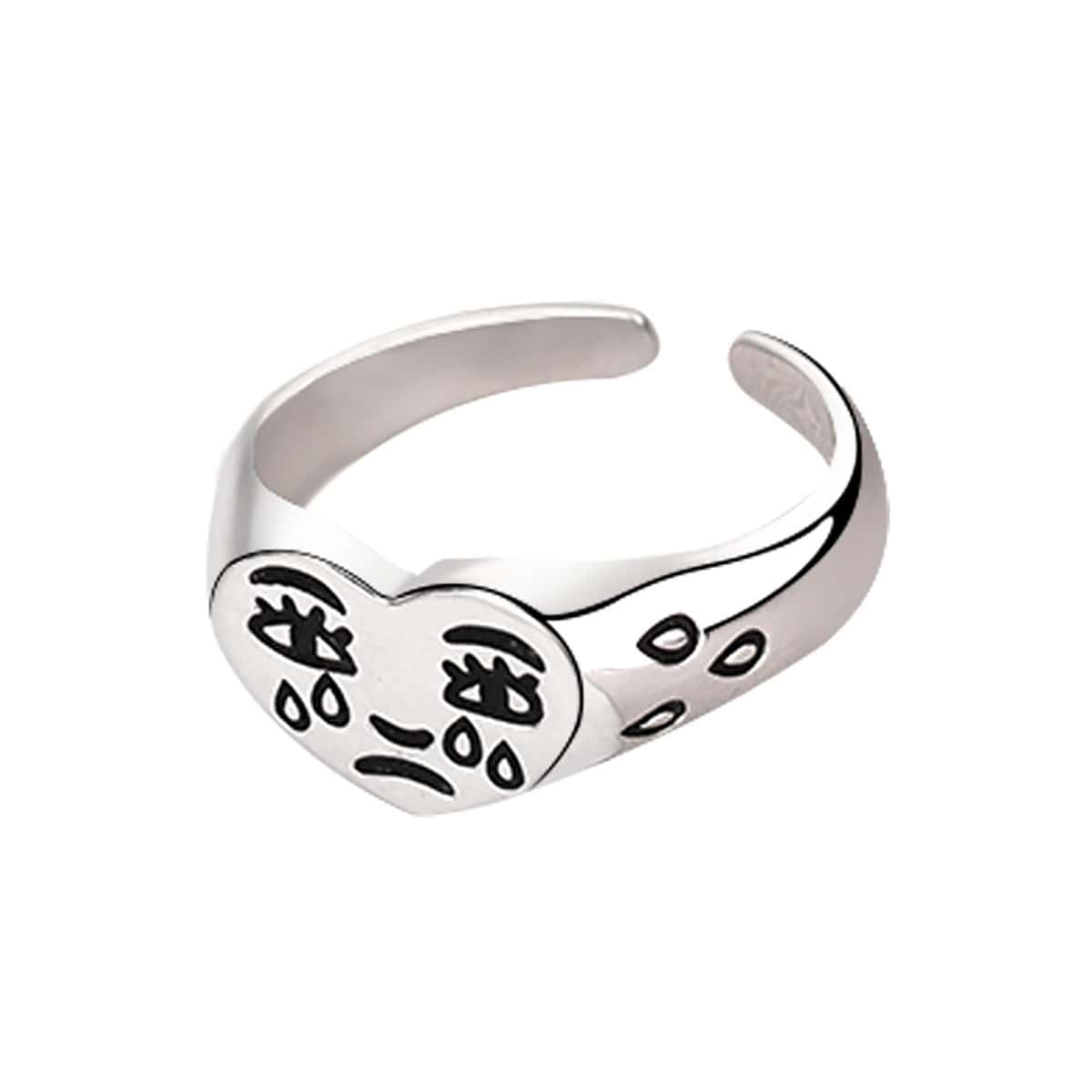 

1pc Heart & Face Ring, Silver