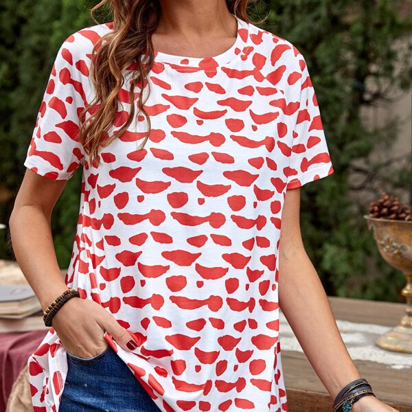 

All Over Print High Low Tee, Red and white