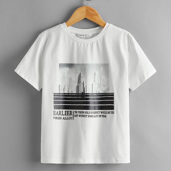

Boys Slogan and Graphic Print Top, White