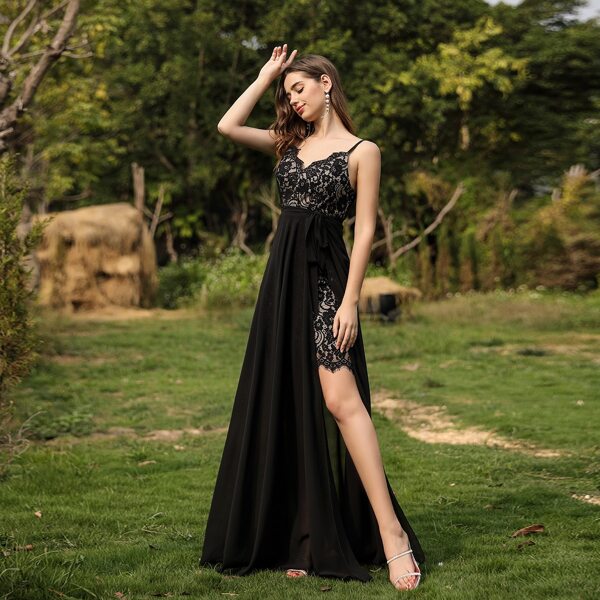 

Lace Cami Dress With Wrap Skirt, Black