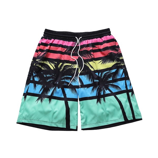 

Men Tropical Print Drawstring Swim Trunks, Multicolor