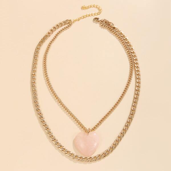 

Heart Charm Layered Necklace, Gold