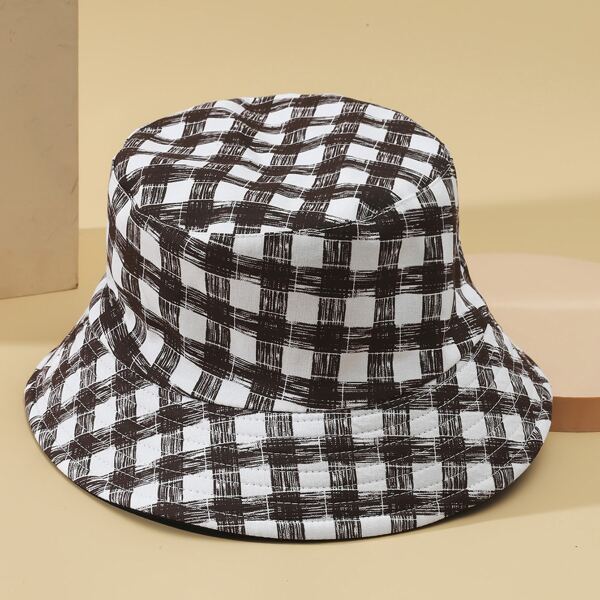 

Plaid Pattern Bucket Hat, Brown