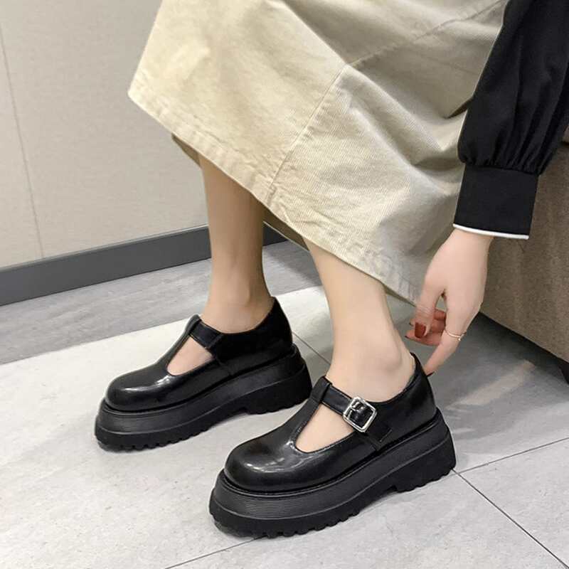 

T-strap Mary Jane Wedges, Black