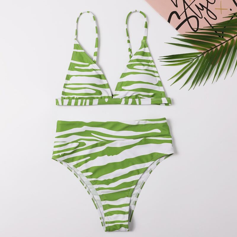 

Zebra Stripe Triangle High Waist Bikini Swimsuit, Multicolor