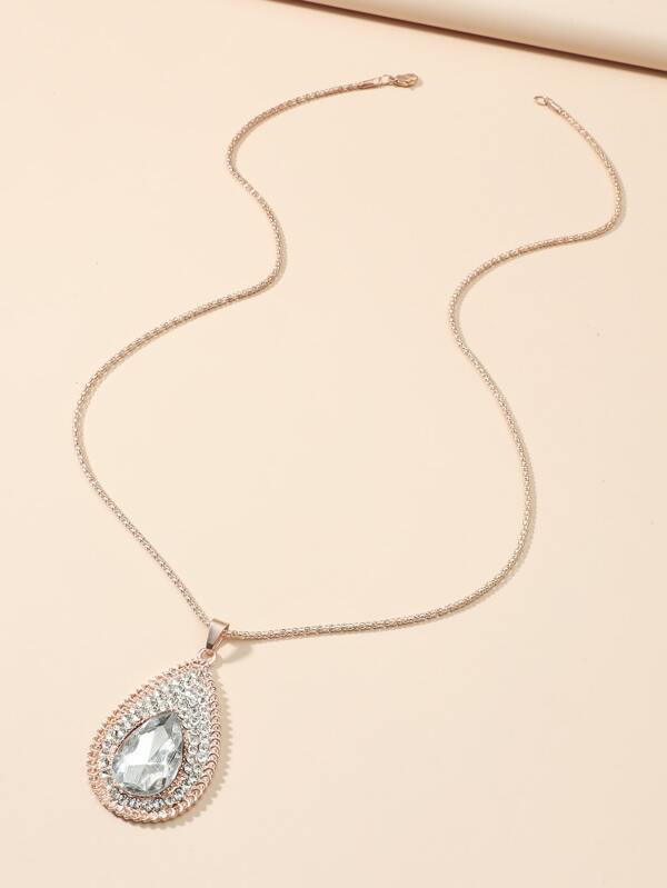 Rhinestone Water Drop Charm Necklace SHEIN USA