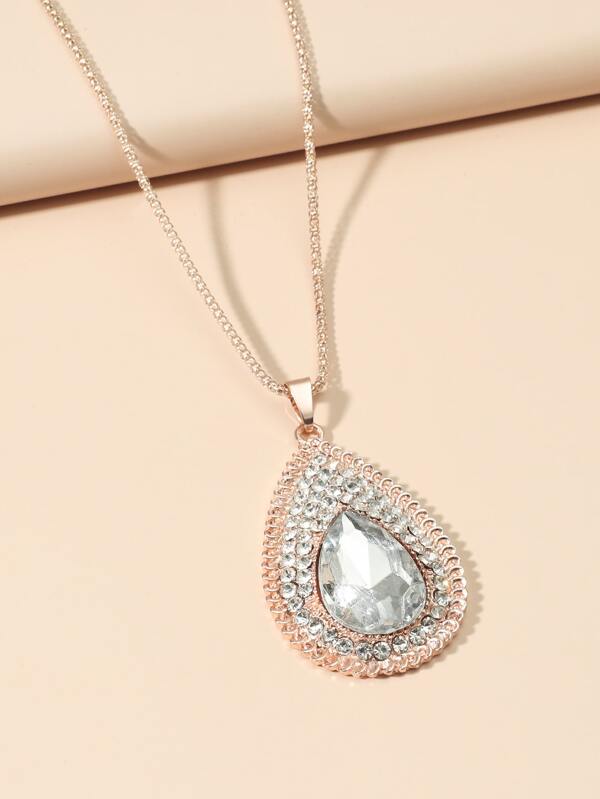 Rhinestone Water Drop Charm Necklace SHEIN USA