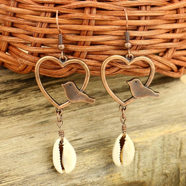 

Shell & Heart Charm Drop Earrings, Bronze