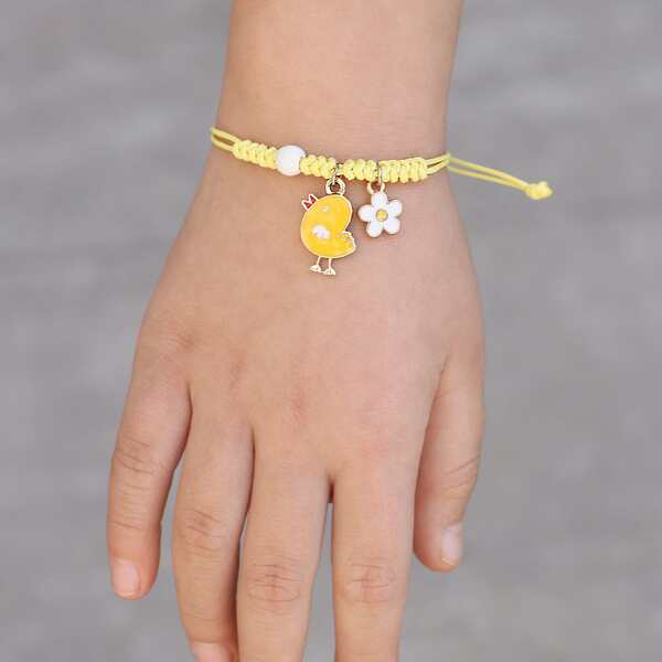 

Girls Flower Charm Braided Bracelet, Yellow