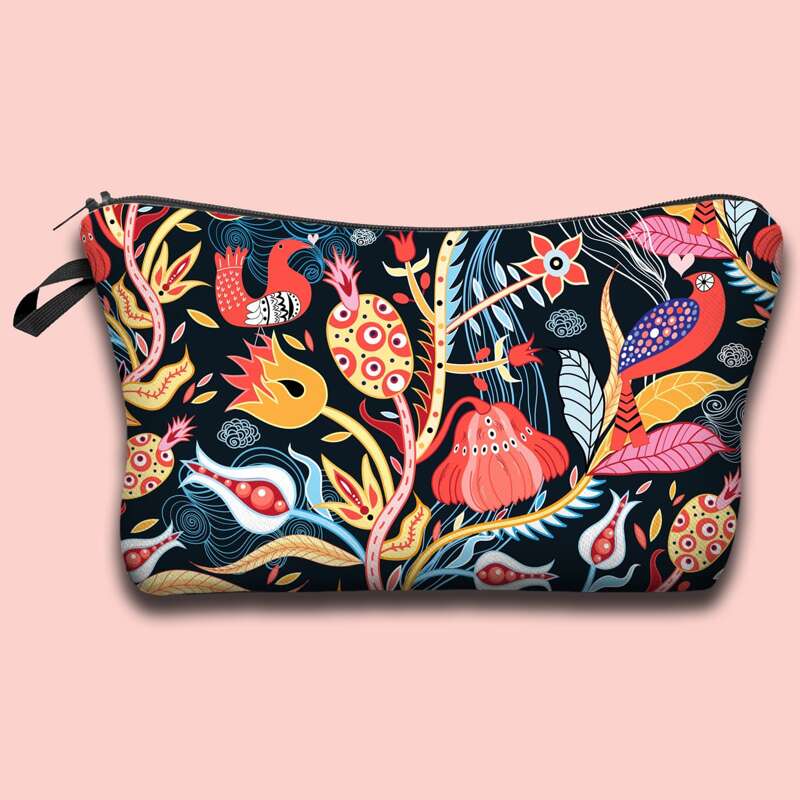 

Flower & Bird Print Makeup Bag, Multicolor