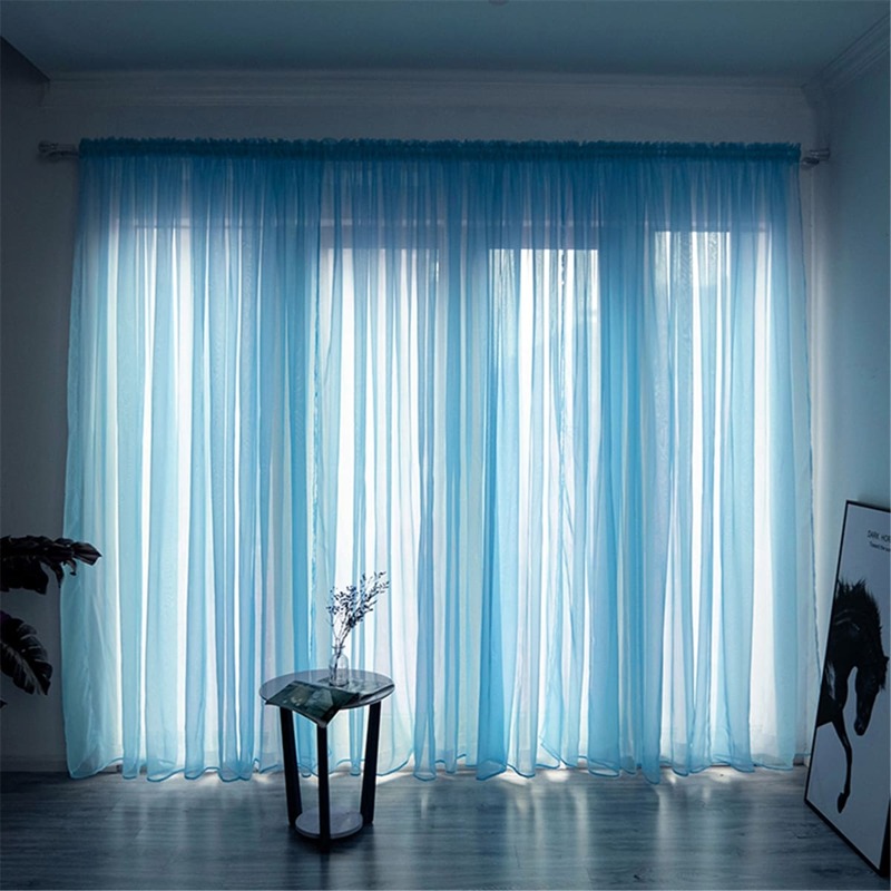 

Plain Single Panel Sheer Curtain, Blue
