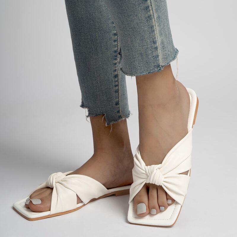 

Square Toe Knot Slide Sandals, White