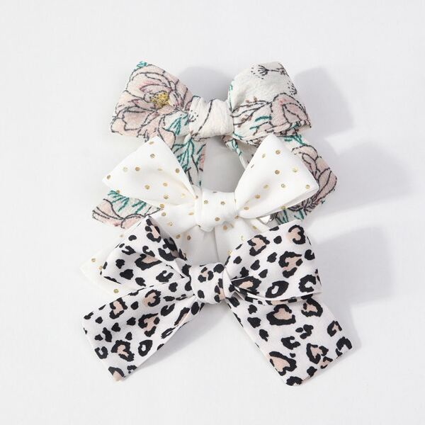 

3pcs Leopard Print Bow Decor Hair Clip, Multicolor