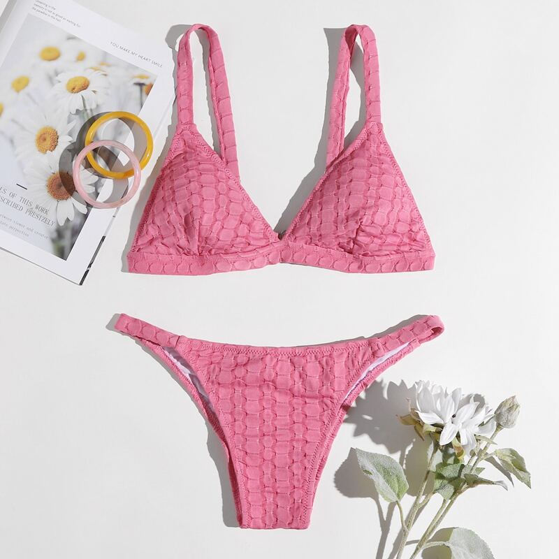 

Solid Triangle Bikini Swimsuit, Hot pink