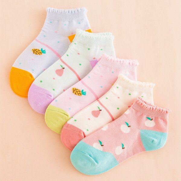 

5pairs Toddler Girls Cartoon Graphic Socks, Multicolor