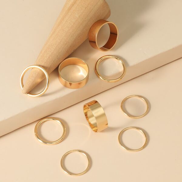 

9pcs Metallic Round Ring, Gold