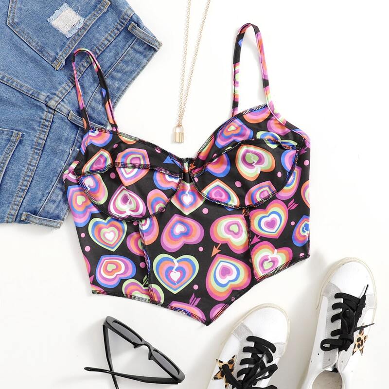

Heart Print Bandana Cami Top, Multicolor