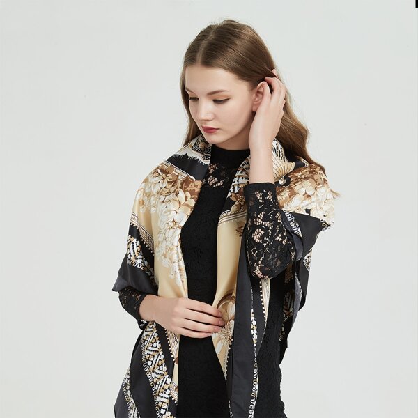 

Flower Print Shawl Bandana, Beige