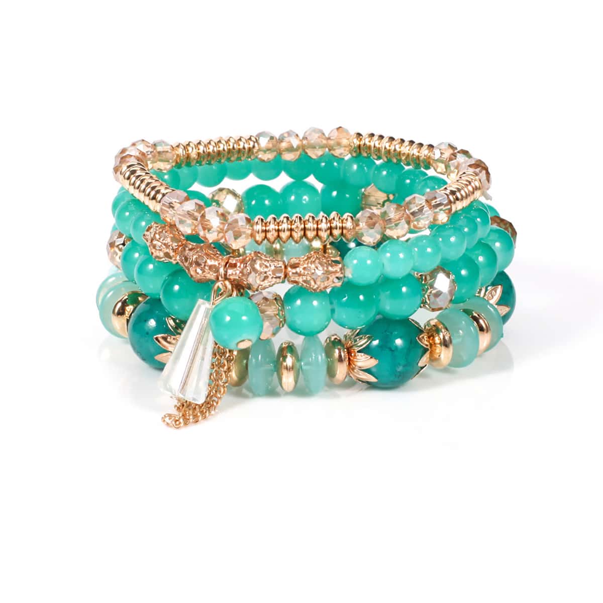 

4pcs Beaded Bracelet, Green