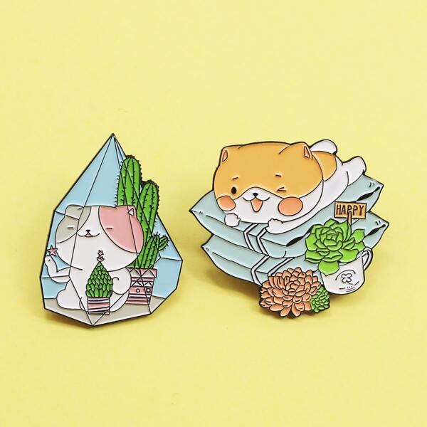 

2pcs Kids Cartoon Design Brooch, Multicolor